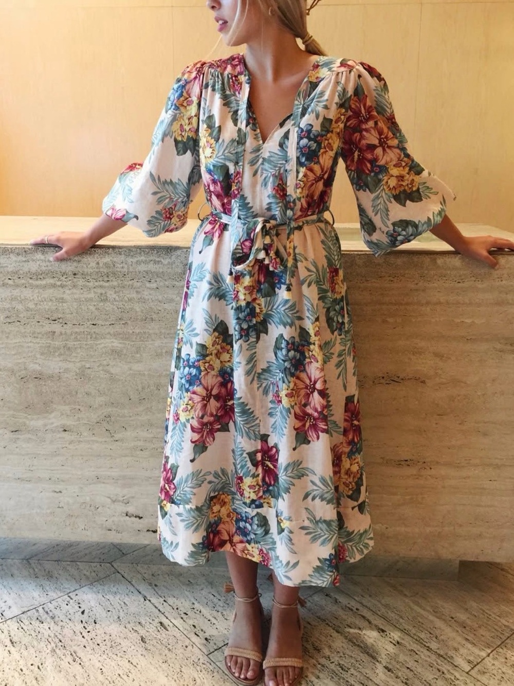 Zimmerman 100% linen Kali hibiscus tie dress - Picture 14 of 16